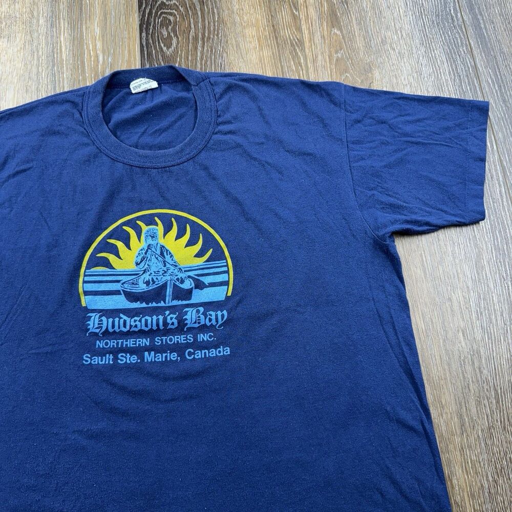 Vintage Hudsons Bay Shirt Mens XL Blue Sault Ste Mari Canada Blanket Company Tee